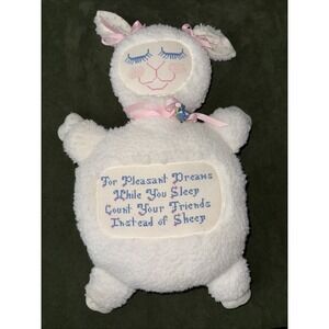 Vtg  Embroidered ‎ Cross Stitch Plush Stuffed Lamb Animal 19" Nursery Baby Sheep